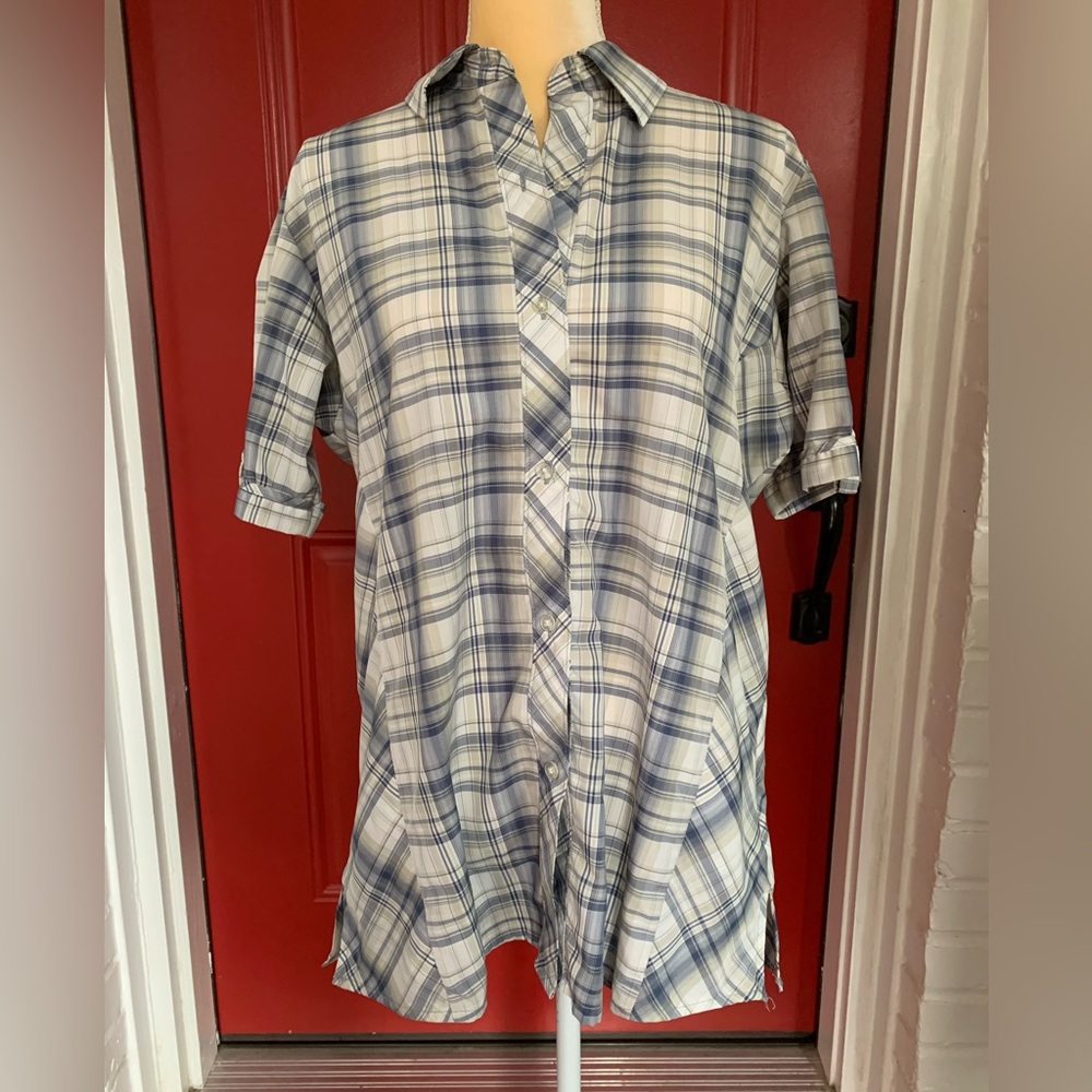 Blackhawk brand blue/white/tan button down tactical/utility shirt